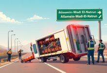 وفاة عاملين وإصابة 20 في انقلاب سيارة نصف نقل علىطريق العلمين وتوجيه حكومي عاجل