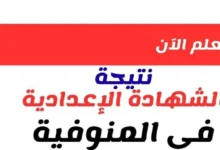 نتيجة الشهادة الإعدادية في محافظة المنوفية 2026 بنسبة نجاح 69.87%.. استعلم بالإسم ورقم الجلوس