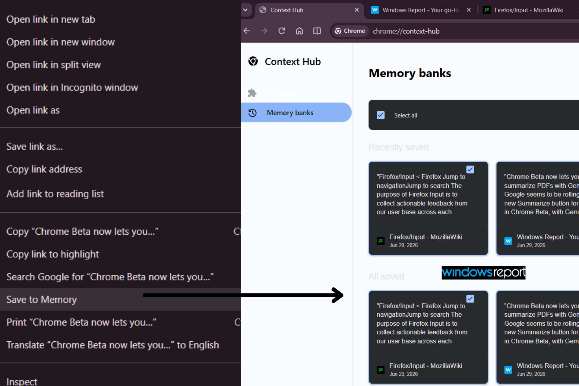 جوجل تختبر ميزة Save to Memory في Chrome Canary لالتقاط النص من الويب وتنظيمه وتحميله لاحقاً