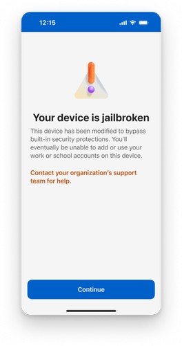 سياسة كشف الجذر والتجذير في Microsoft Authenticator تؤثر على حسابات Entra للعمل والمدرسة فقط