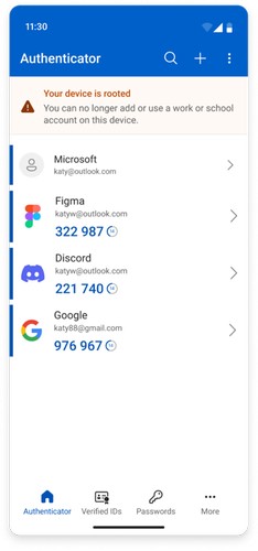 سياسة كشف الجذر والتجذير في Microsoft Authenticator تؤثر على حسابات Entra للعمل والمدرسة فقط