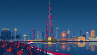 برج خليفة يضاء بالعلم المصري احتفالًا بتأهل منتخب مصر لدور الـ16 في كأس العالم 2026