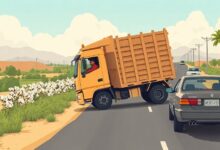 سائق شاحنة من دمياط ينقذ سيارة نقل كادت أن تنقلب علىطريق المحلة-دمياط