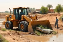 معدات ثقيلة تقود تمشيط مصرف حوض الجنينة في أبوالنمرس للبحث عن تمساح