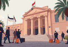 وصول صبري نخنوخ مع عشرة متهمين آخرين إلى محكمة جنايات القاهرة في قضية مشاجرة معرض سيارات التجمع الخامس