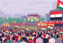 أعلام فلسطين تزين Egyptian Fan Zone بالعاصمة الجديدة خلال نهائي كأس العالم بين إسبانيا والأرجنتين