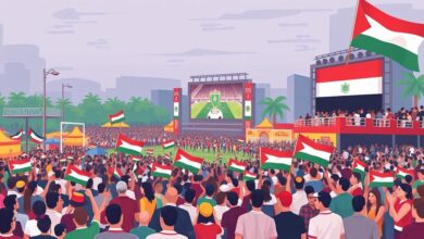 أعلام فلسطين تزين Egyptian Fan Zone بالعاصمة الجديدة خلال نهائي كأس العالم بين إسبانيا والأرجنتين