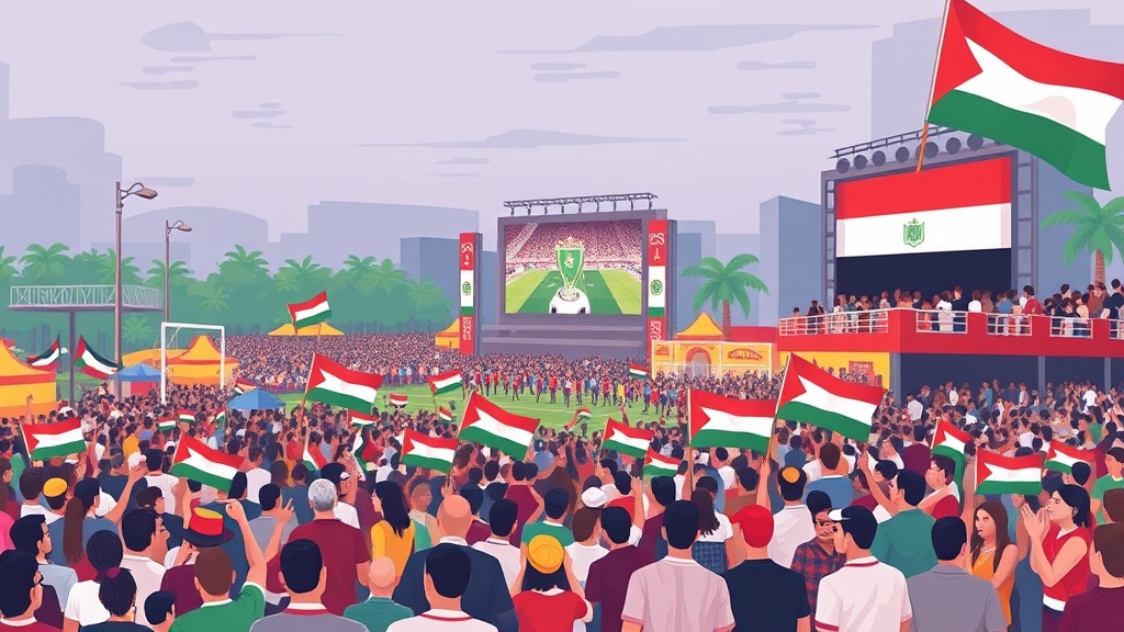 أعلام فلسطين تزين Egyptian Fan Zone بالعاصمة الجديدة خلال نهائي كأس العالم بين إسبانيا والأرجنتين