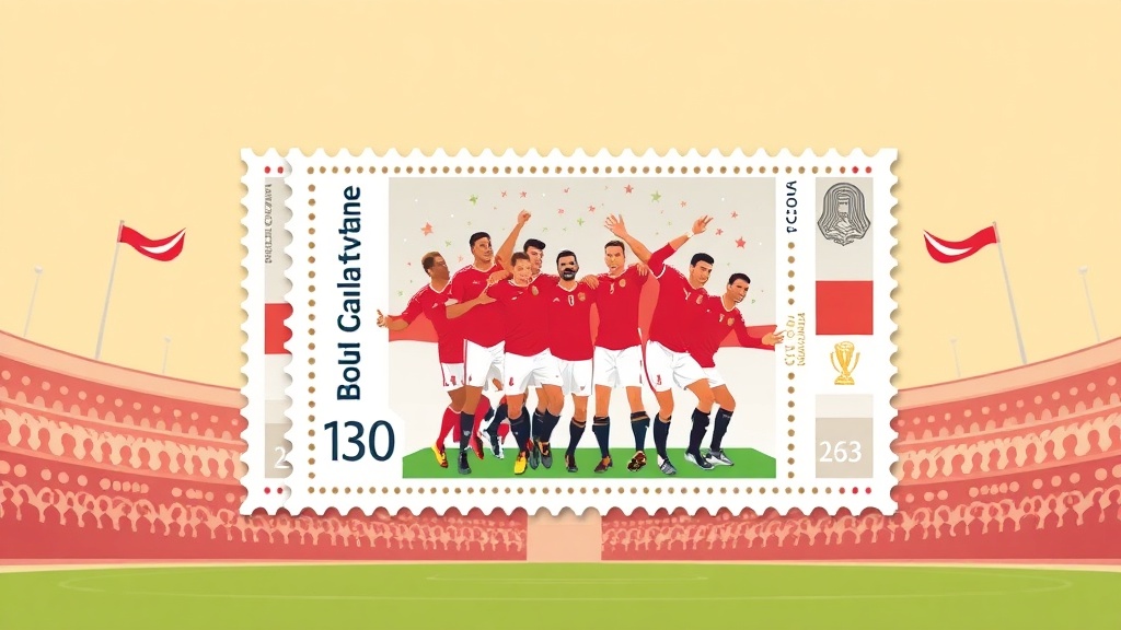 تصميمطابع بريد تذكاري لتخليد وصول المنتخب المصري إلى دور الـ16 في كأس العالم