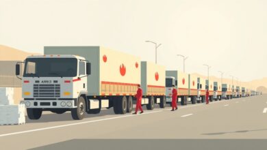 دفعة مئتان وتسعة وثلاثون من شاحنات المساعدات تتحرك من رفح إلى معبر كرّم أبو سالم تمهيداً لدخول قطاع غزة