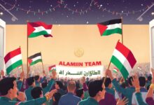 علم فلسطين يتصدر استقبال بعثة منتخب مصر في العلمين بجانب الأعلام المصرية