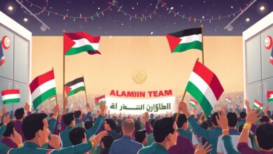 علم فلسطين يتصدر استقبال بعثة منتخب مصر في العلمين بجانب الأعلام المصرية