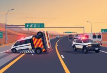 إصابة خمسة أشخاص في انقلاب سيارة نصف نقل علىطريق القاهرة الفيوم الصحراوي بعد بوابات التحصيل