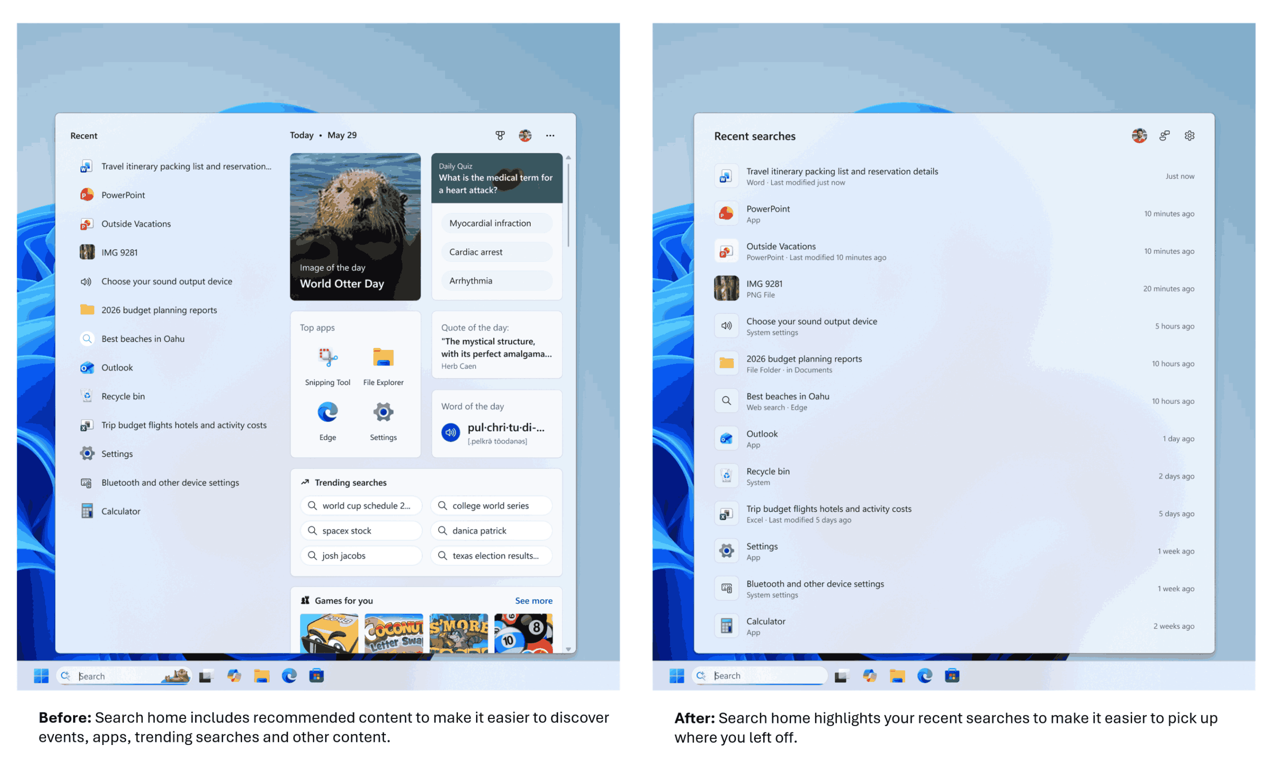 تعلن مايكروسوفت عن تحسينات في Windows Search ضمن Windows 11 لجعل البحث أسرع وأكثر وضوحاً وتقليل التشتيت، مع دعم نتائج محلية أعلى وتخفيف