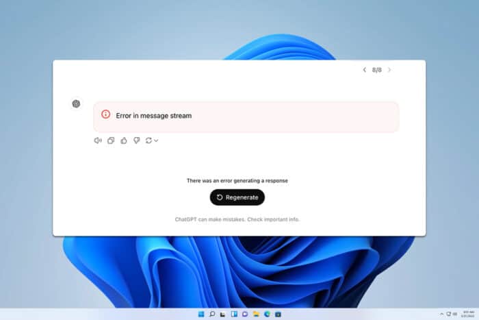 Chat GPT error in message stream