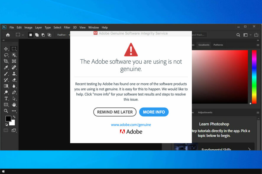 إصلاح خطأ “التطبيق غير أصلي من Adobe” عبر تعطيل خدمة Adobe Genuine Software Integrity وخيارات أمان أخرى