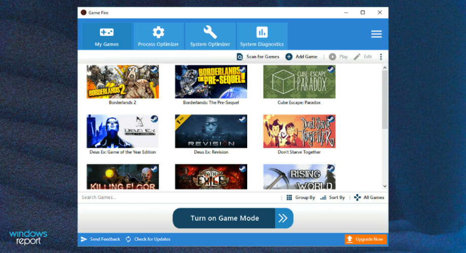 game fire user interface