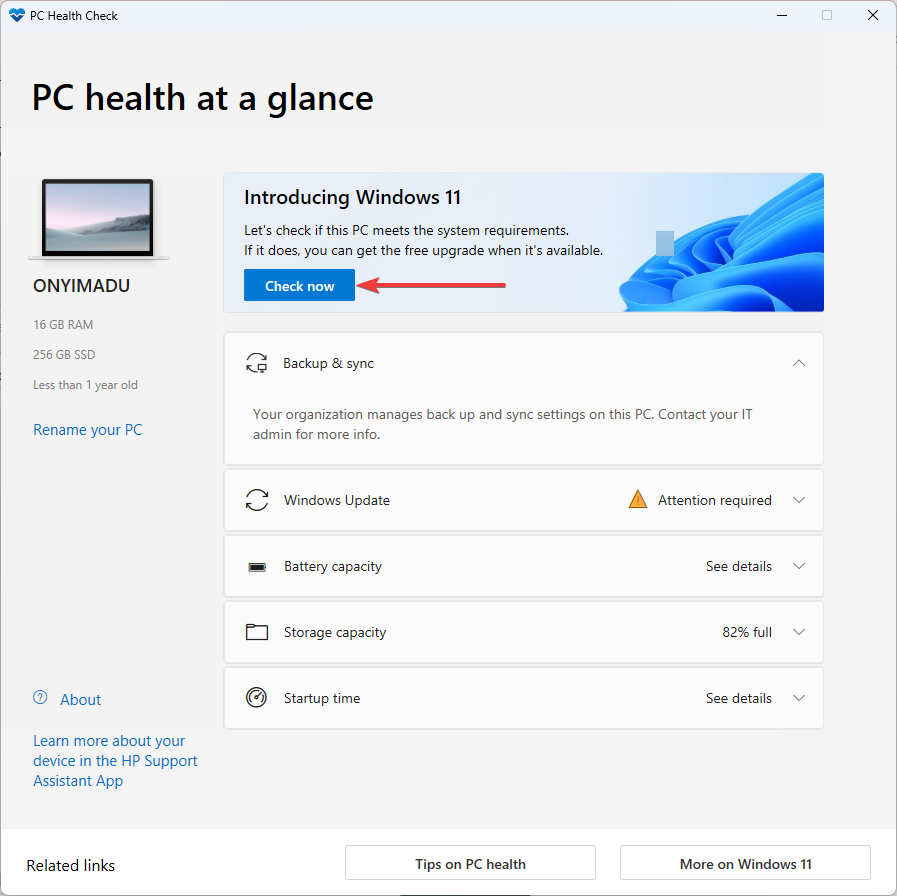 pc health check Windows 11