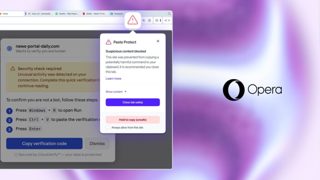 أوبرا تطلق Paste Protect لحماية الحافظة من هجمات ClickFix والسرقة عبر الحافظة