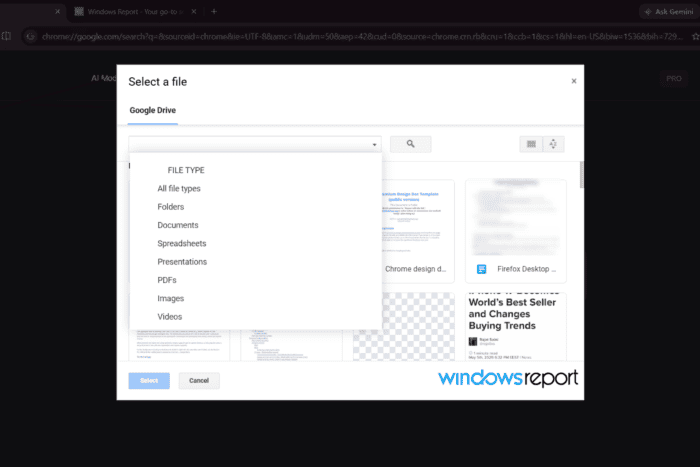 وضع الذكاء الاصطناعي في Chrome Canary يفتح محدد Google Drive للبحث والتصفية وإرفاق ملفات متعددة