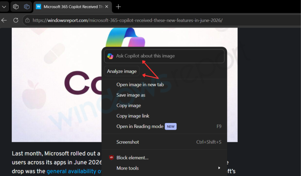 سيصبح بمقدور مستخدمي Edge إرسال أي صورة من صفحة الويب إلى Copilot بنقرة واحدة، ليحصلوا على تحليل وشرح مباشر دون مغادرة الصفحة.