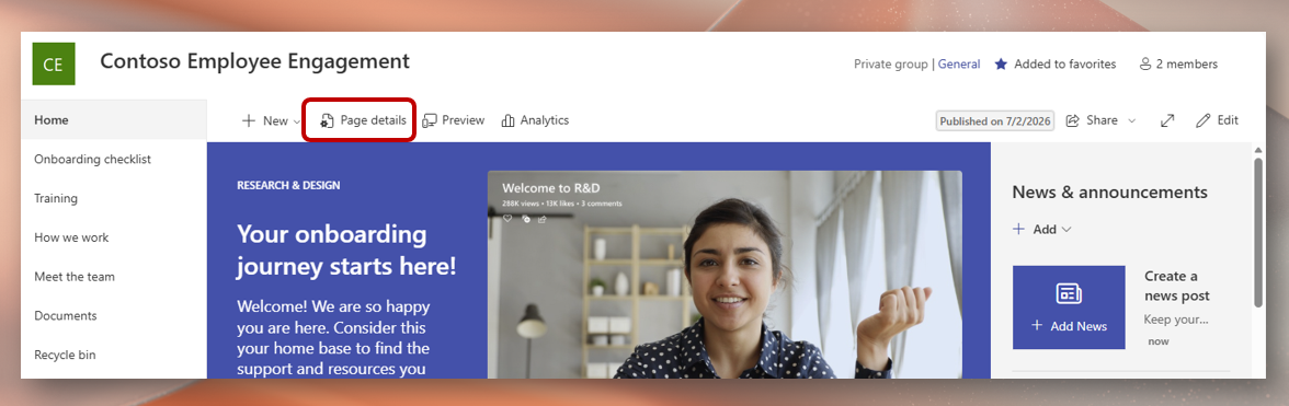 SharePoint Online يتيح خياراً جديداً للتحكم في ظهور الروابط الثابتة بجانب عناوين الصفحات