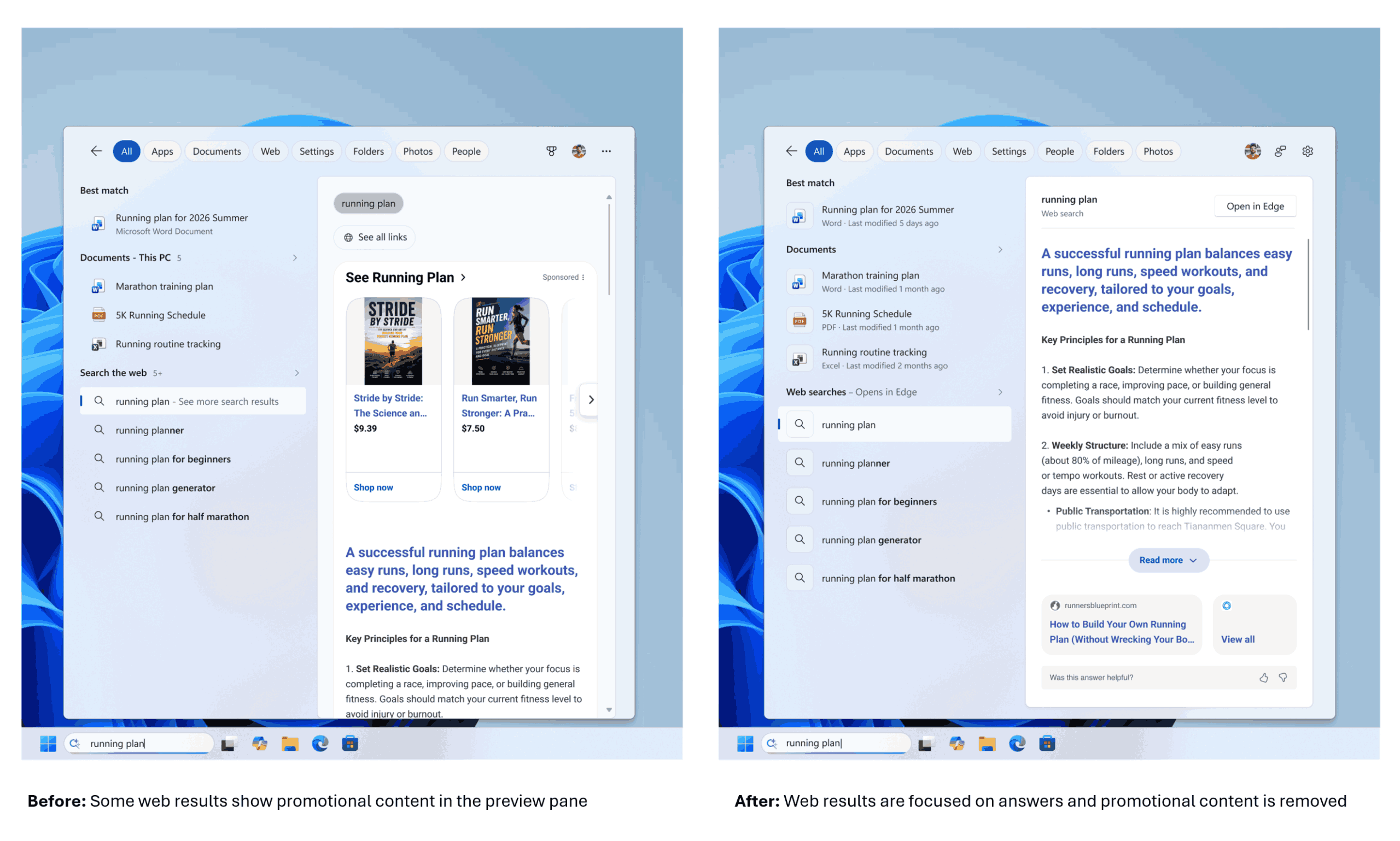تعلن مايكروسوفت عن تحسينات في Windows Search ضمن Windows 11 لجعل البحث أسرع وأكثر وضوحاً وتقليل التشتيت، مع دعم نتائج محلية أعلى وتخفيف