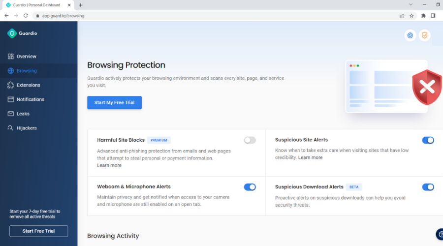 guardio user interface