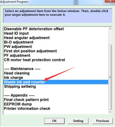 select waste ink pad counter