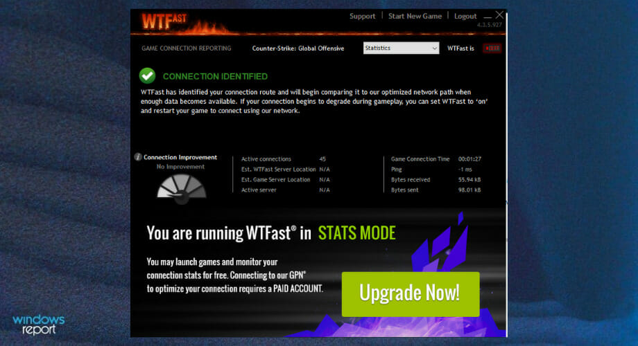 wtfast user interface