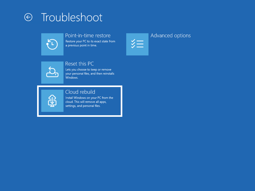 معاينة Windows 11 Insider تضيف خيار الاستعادة عبر السحابة Cloud rebuild لاستعادة النظام