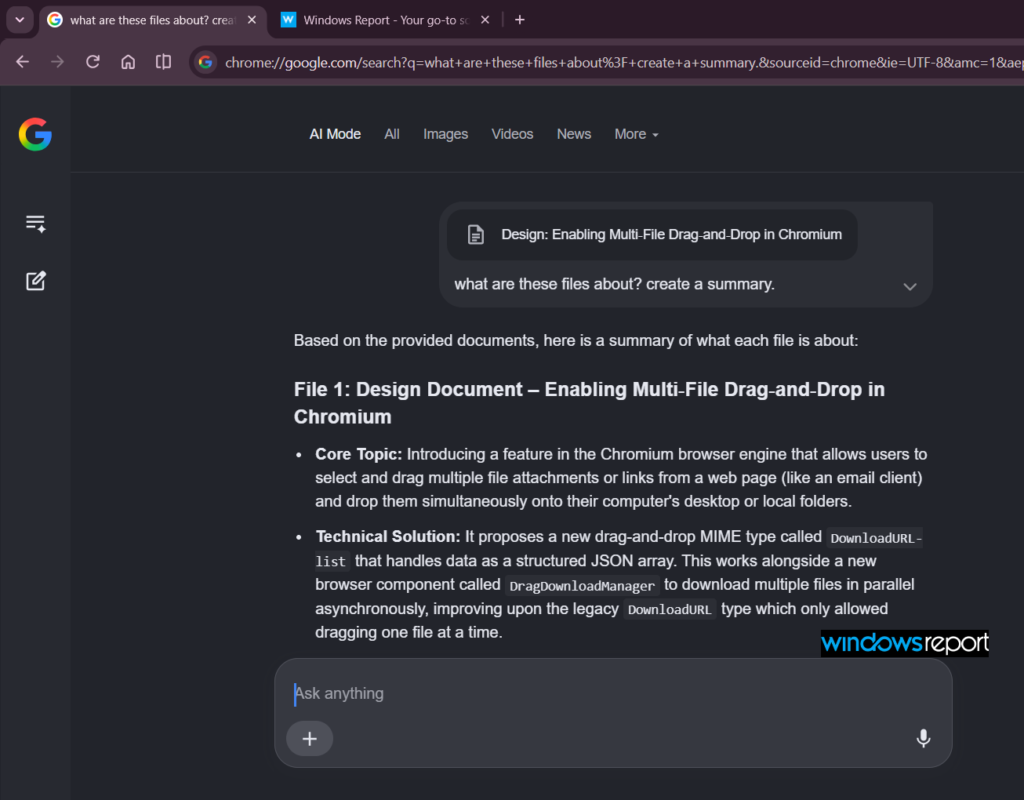 وضع الذكاء الاصطناعي في Chrome Canary يفتح محدد Google Drive للبحث والتصفية وإرفاق ملفات متعددة