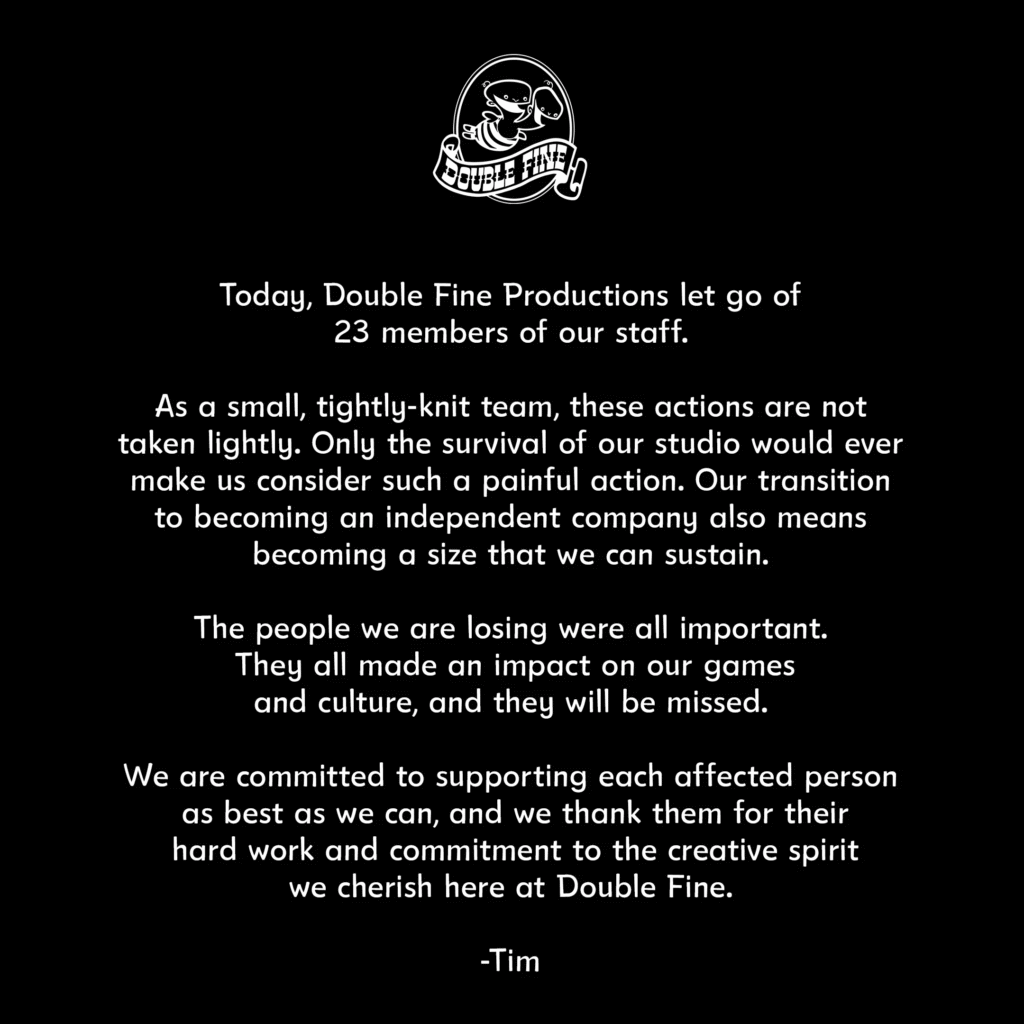 Double Fine تسريح 23 موظفاً بعد أسابيع من انفصالها عن Xbox