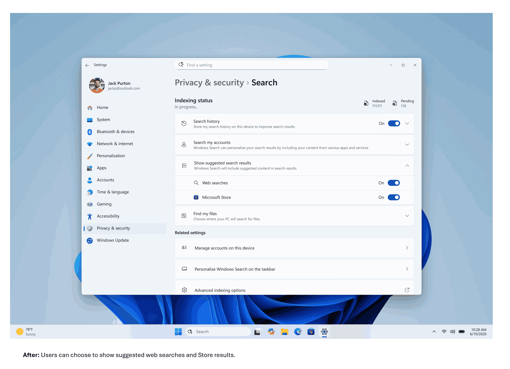 تعلن مايكروسوفت عن تحسينات في Windows Search ضمن Windows 11 لجعل البحث أسرع وأكثر وضوحاً وتقليل التشتيت، مع دعم نتائج محلية أعلى وتخفيف