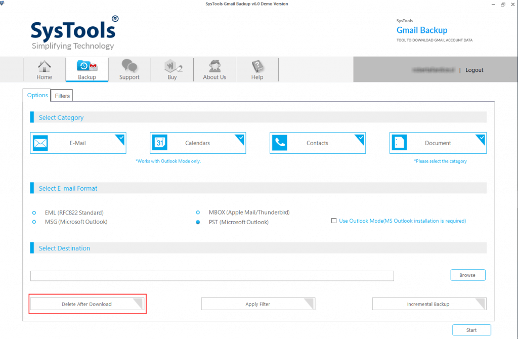 systools gmail backup screenshot